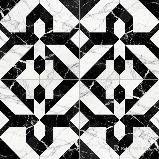 Modern Middle Ancient Style Black and White Stone Parquet Flower Geometric Pattern Water Knife Stone Parquet Floor Tile Light Luxury Black and White Parquet Marble texture
