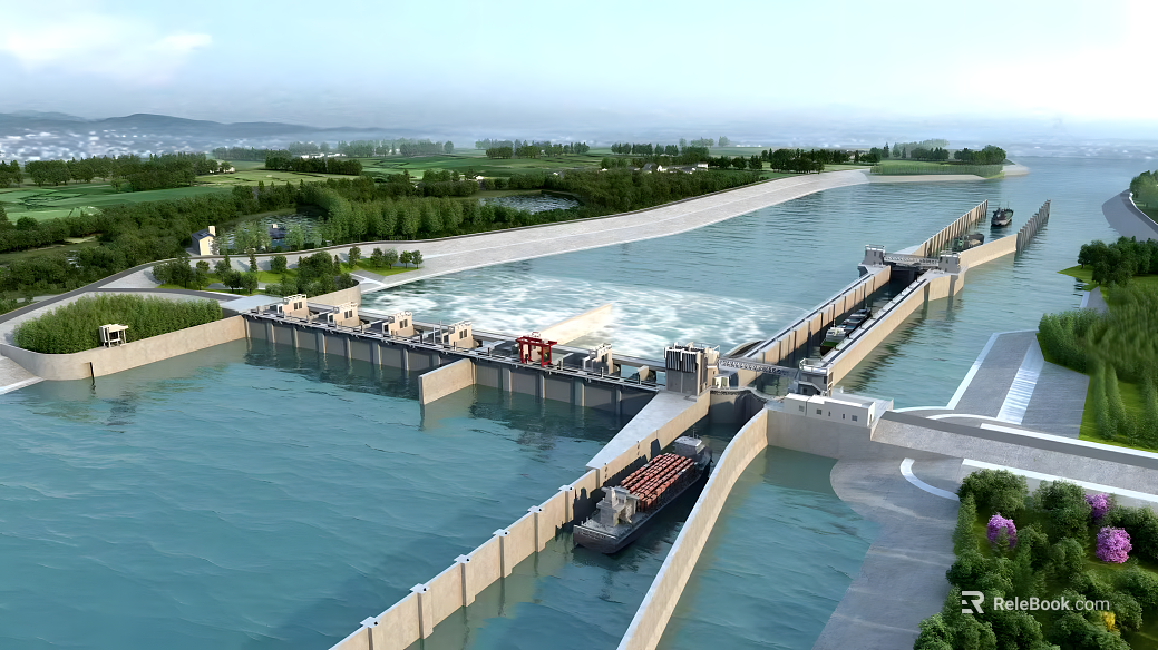 Modern water conservancy hub river navigation scene texture