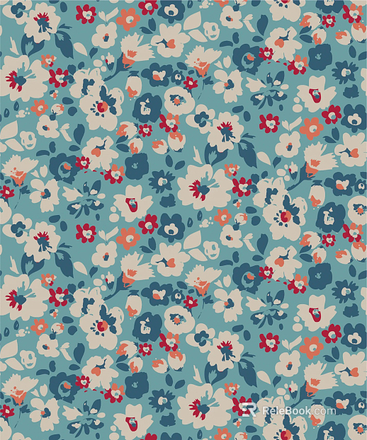 American French blue small floral wallpaper texture