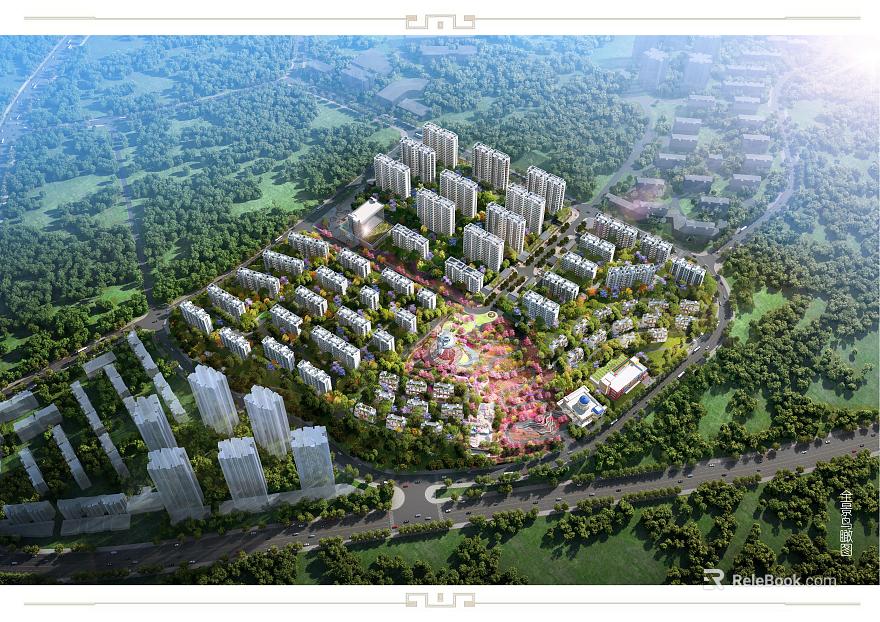 Modern Residential District Panoramic Aerial View texture