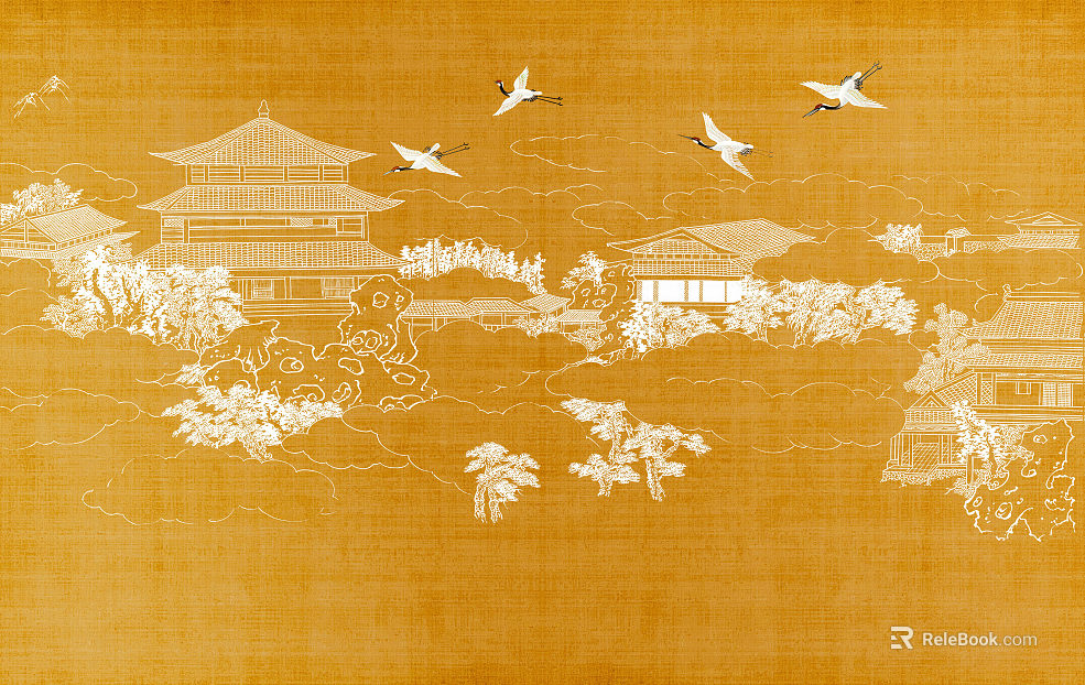 Retro cloth lines pavilion landscape background texture