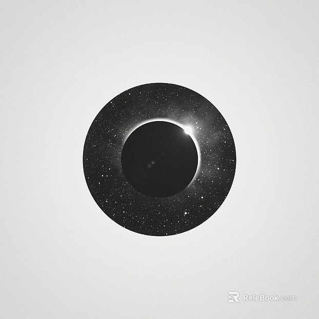 Black and white solar eclipse starry sky decorative painting texture