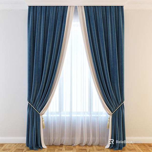 Blue and white color block flannel curtain bedroom texture