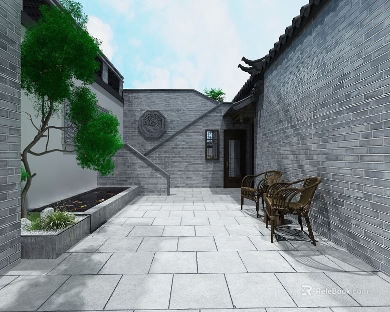 New Chinese style gray brick courtyard texture