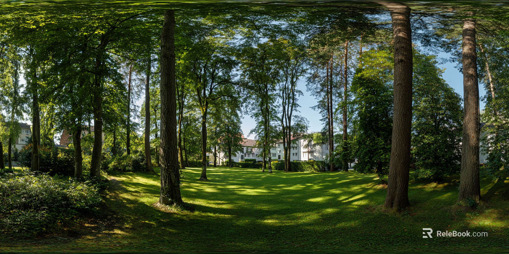 HDR blue sky white clouds lawn forest landscape panorama texture