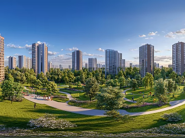 Modern Daytime Community Greening Panoramic HDR texture (ID:ffach265508)