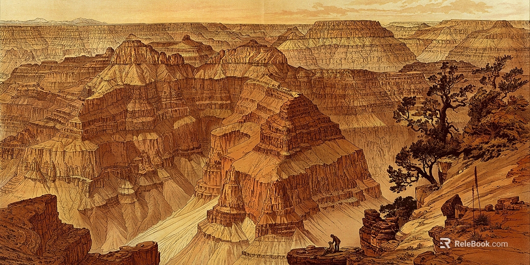 Retro Red Canyon Landscape Decorative Painting texture