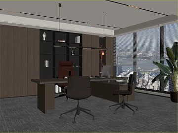 Modern dark brown wood veneer office space wall panel 3d model