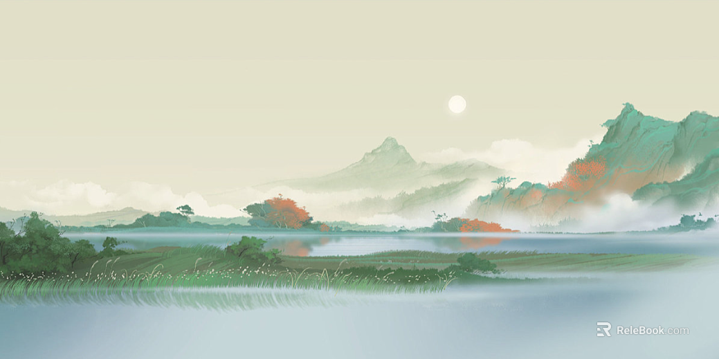 New Chinese-style Green Landscape Decorative Painting texture