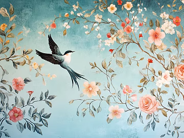 Chinese American Flower and Bird Mural texture (ID:ffach056478)