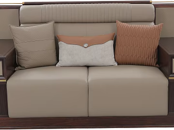New Chinese-style Brown Grey Leather Solid Wood Sofa 3d model