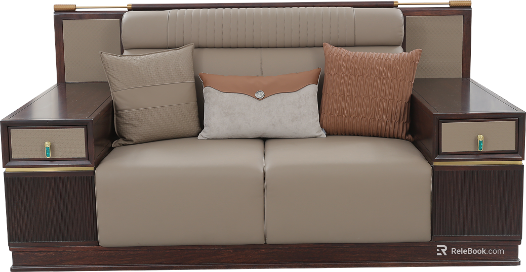 New Chinese-style Brown Grey Leather Solid Wood Sofa texture