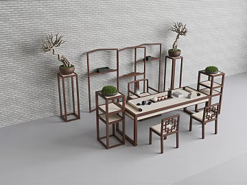New Chinese Deep Brown Solid Wood Tea Room Furniture texture (ID:ffaeh969786)