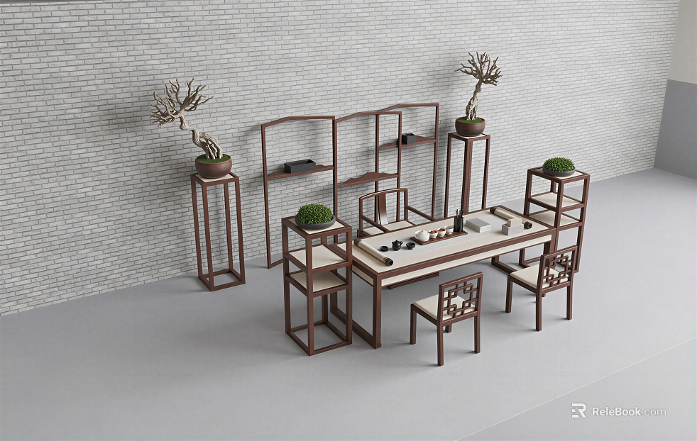 New Chinese Deep Brown Solid Wood Tea Room Furniture texture
