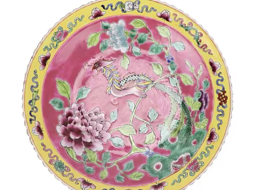 Chinese Style Pastel Phoenix Peony Porcelain Plate texture (ID:ffaeh993632)