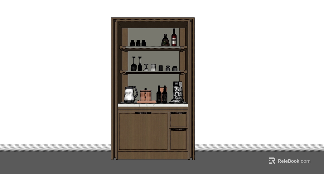 Dark Brown Wooden Wine Cabinet Restaurant Storage texture