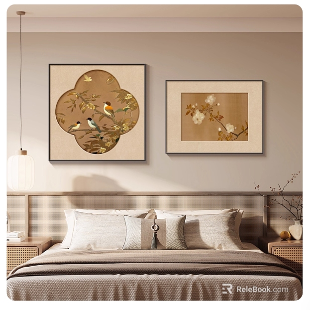 New Chinese Style Flower and Bird Decorative Painting Bedroom Hanging Painting texture