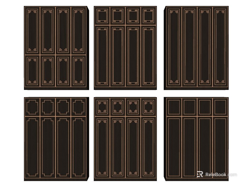 New Chinese-style Black-brown Wooden Wardrobe Door Panel texture