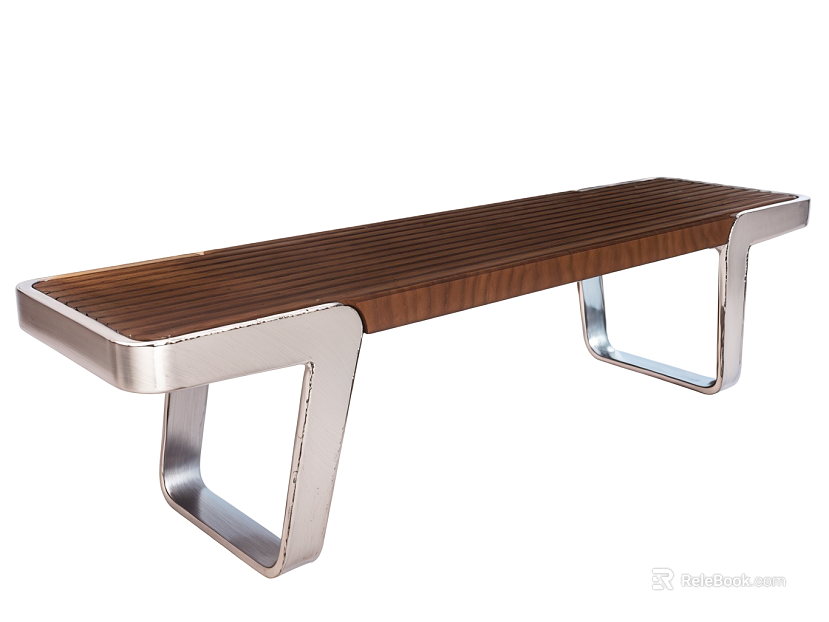 Dark brown wood grain brushed metal public bench texture