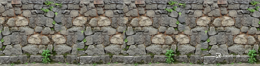 Green Planting on Cultural Stone Wall texture