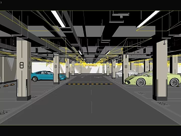 Modern underground parking indoor scene 3d model