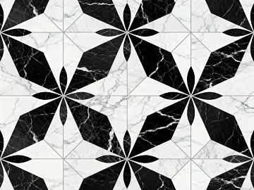 Modern Simple Antique Black and White Stone Parquet Flower Geometric Pattern Water Knife Cut Parquet Floor Tile Light Luxury Black and White Parquet Marble texture (ID:ffaeh893377)