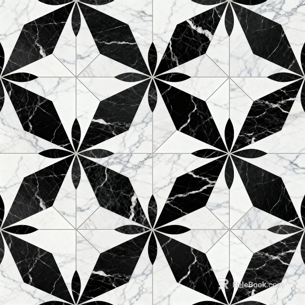 Modern Simple Antique Black and White Stone Parquet Flower Geometric Pattern Water Knife Cut Parquet Floor Tile Light Luxury Black and White Parquet Marble texture