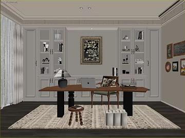 Light gray tone American study scene 3d model