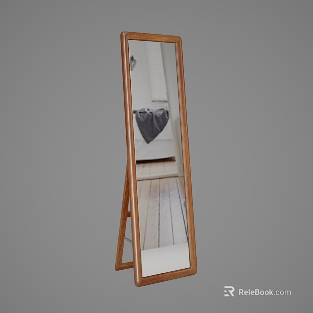 Log Color Solid Wood Frame Full-length Mirror texture