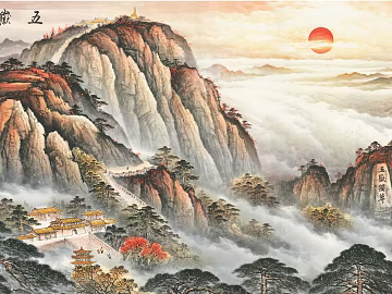 Chinese style landscape painting of five mountains texture (ID:ffaeh736011)