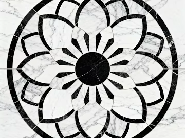 Modern Black and White Stone Parquet Flower Geometric Pattern Water Knife Cut Parquet Floor Tile Light Luxury Black and White Parquet Marble Black and White Stone Round Parquet Hallway Round Parquet texture (ID:ffaeh878877)