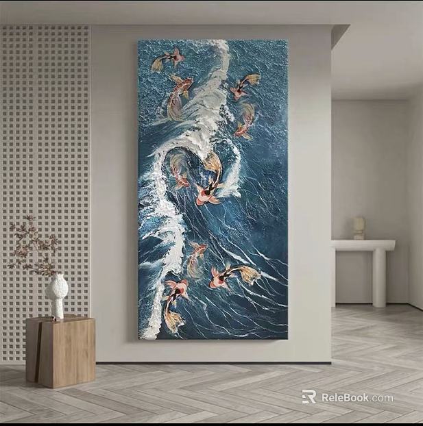 Modern Blues Koi Hallway Decorative Painting texture
