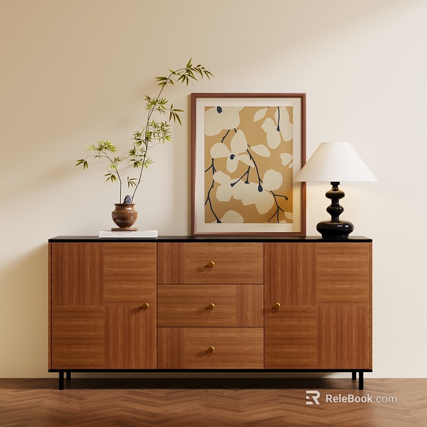 Middle Style Brown Walnut Sideboard Panel texture