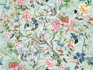 Plant Flower and Bird Pattern Wallpaper texture (ID:ffach080836)