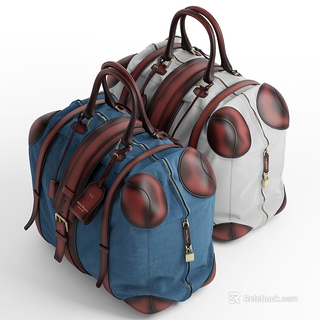 Blue Grey and Red Leather Travel Tote texture