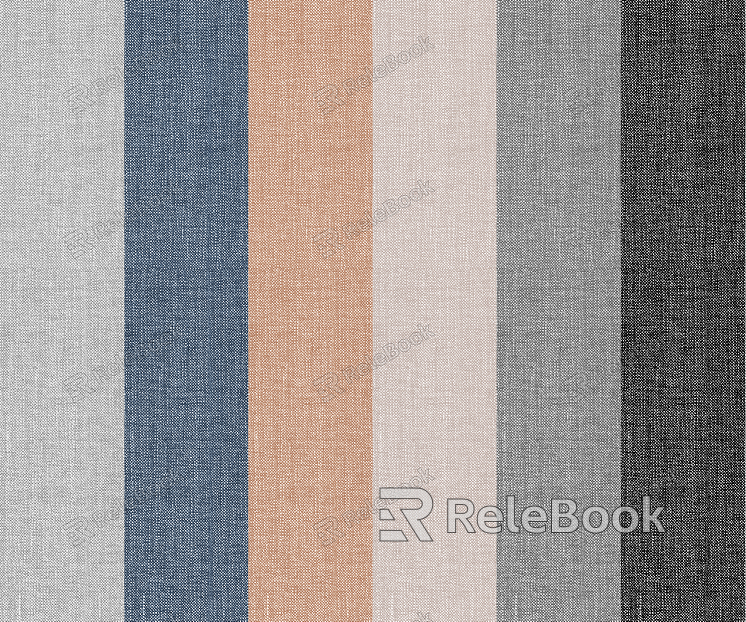 Striped fabric, predominantly in shades of blue and white, with thin red lines enhancing its nautical appeal. The texture appears smooth and tightly woven, suitable for various fashion or home decor applications.