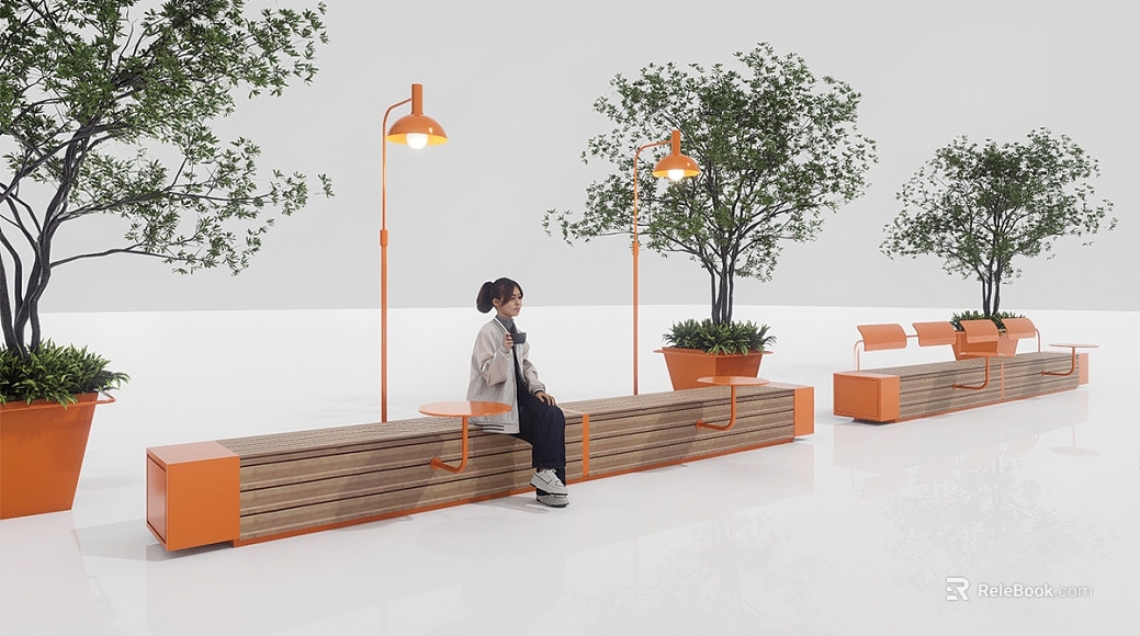 Modern Light Wood Bench Public Sitting Area texture