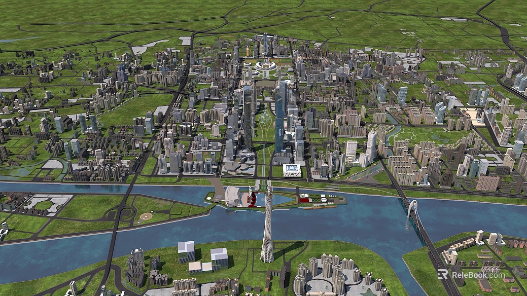 Aerial View of Modern City Riverside City texture