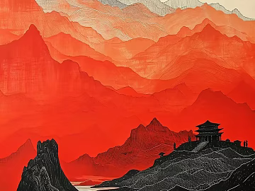 Red element landscape decorative painting national style texture (ID:ffach072028)