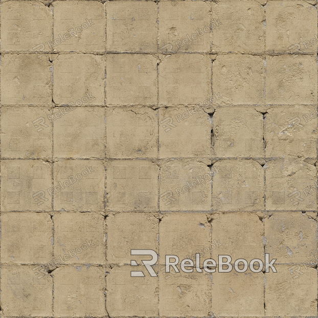 A cracked and worn ceramic tile, displaying earthy brown hues with speckles of lighter shades, set against a backdrop of textured grout lines.