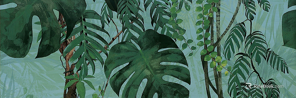 Blue-green tropical plant background wall texture