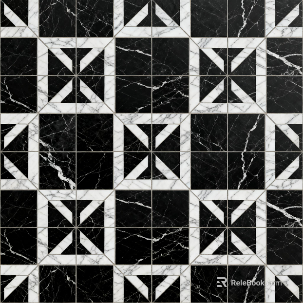 Modern Middle Ancient Style Black and White Stone Parquet Geometric Pattern Water Knife Stone Parquet Floor Tile Light Luxury Black and White Parquet Marble texture