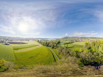 Rural bird's eye view of the fields during the day sunny day HDR texture (ID:ffach825046)