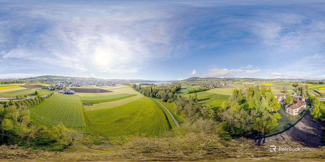 Rural bird's eye view of the fields during the day sunny day HDR texture