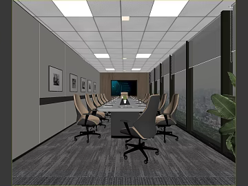 Grey Plain Pattern Carpet Office Meeting Room 3d model