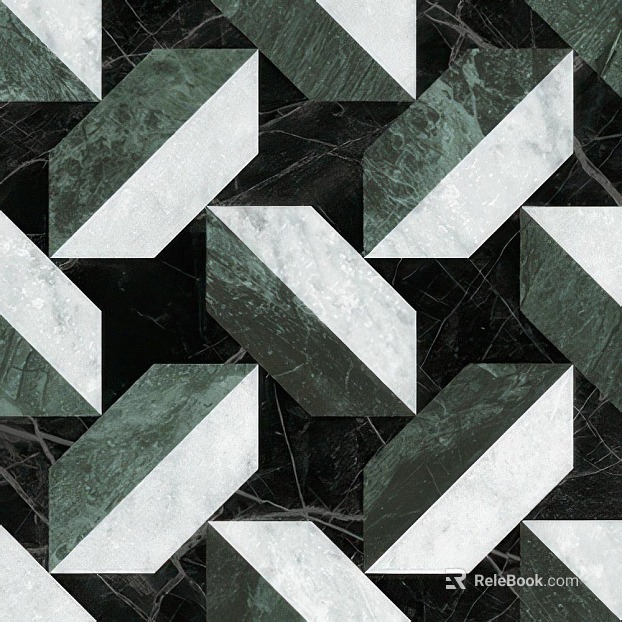 Light Luxury Style Dark Green White Marble Parquet Tile texture