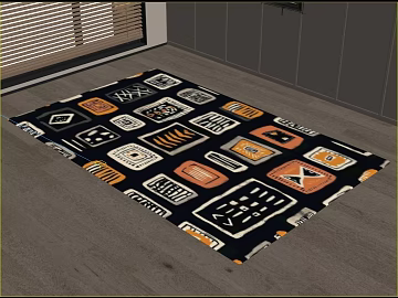 Ethnic Black Orange Geometric Pattern Carpet texture (ID:ffaeh246836)