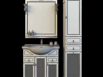 European-style white solid wood bathroom cabinet combination texture (ID:ffaeh638284)