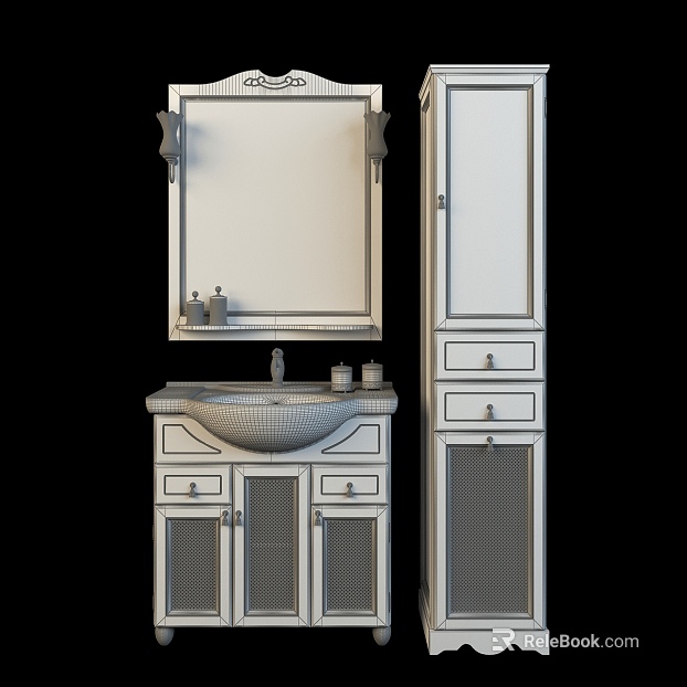 European-style white solid wood bathroom cabinet combination texture