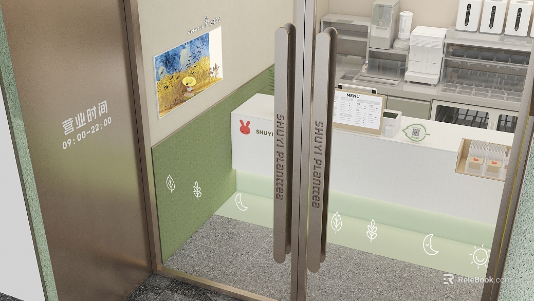 Fresh Breeze Milk Tea Shop Glass Door texture